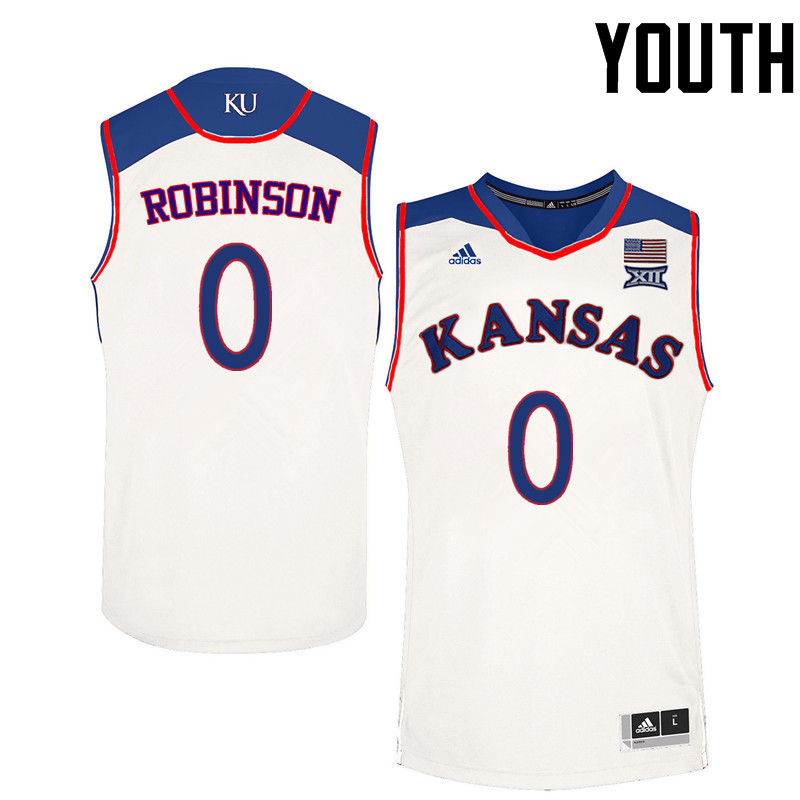 Youth Kansas Jayhawks #0 Thomas Robinson College Basketball Jerseys-White